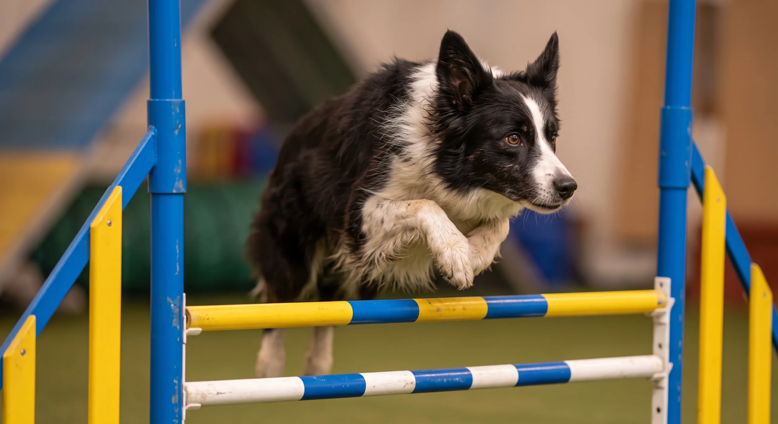 Dog leaping happily during training