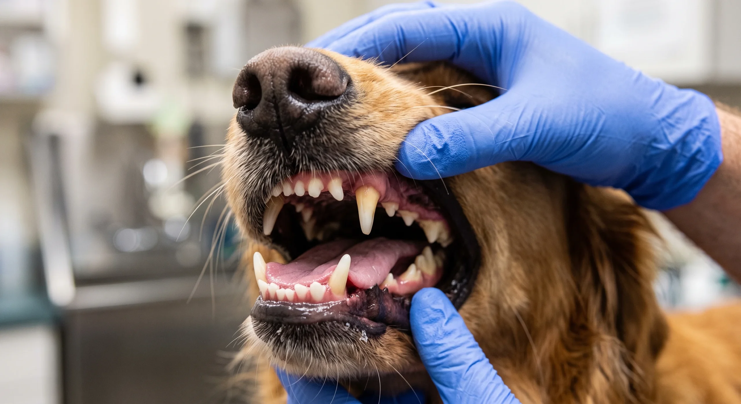 Veterinarian examining a dog's teeth